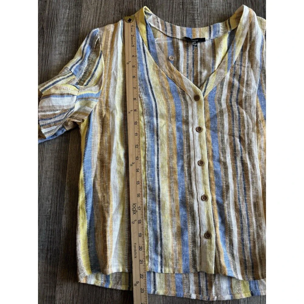 DREW Anthropologie Linen Blend Striped Ruffle Short Sleeve Top Blouse Size Large - Picture 10 of 10